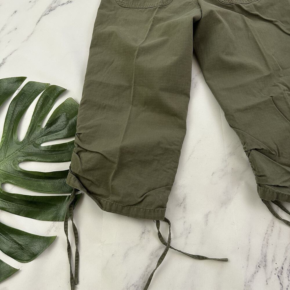 BW Sport Womens Vintage Y2k Capri Pant Size 4 P Olive Green Drawstring Ties Crop - Picture 9 of 9
